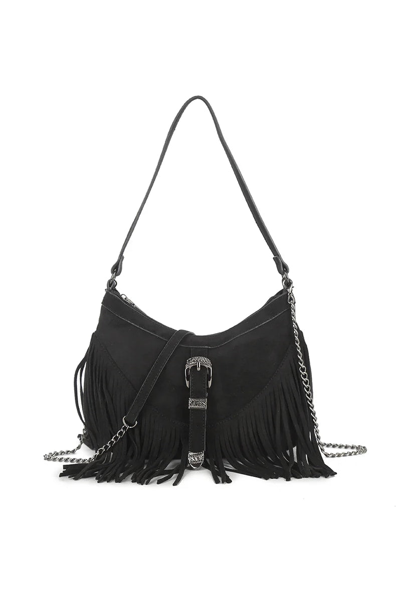 Western Tassel Shoulder Bag - Black