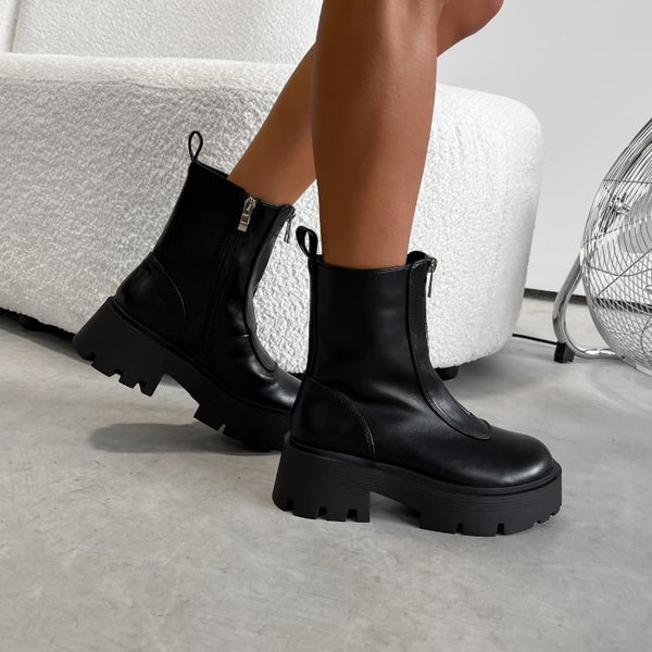 ZOE Zip Front Chunky Ankle Boots Black – AJ VOYAGE