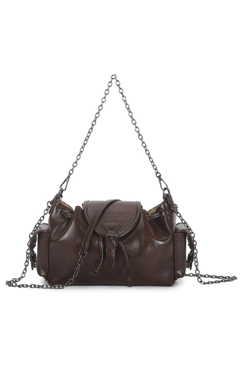 Chain Strap Shoulder Bag - Dark Coffee