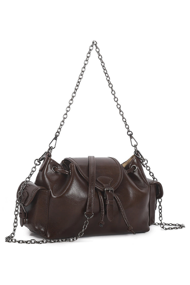 Chain Strap Shoulder Bag - Dark Coffee -1