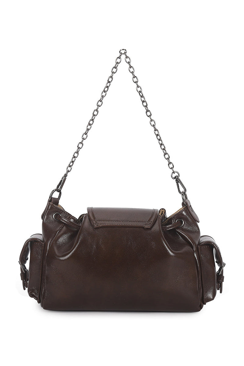 Chain Strap Shoulder Bag - Dark Coffee -2