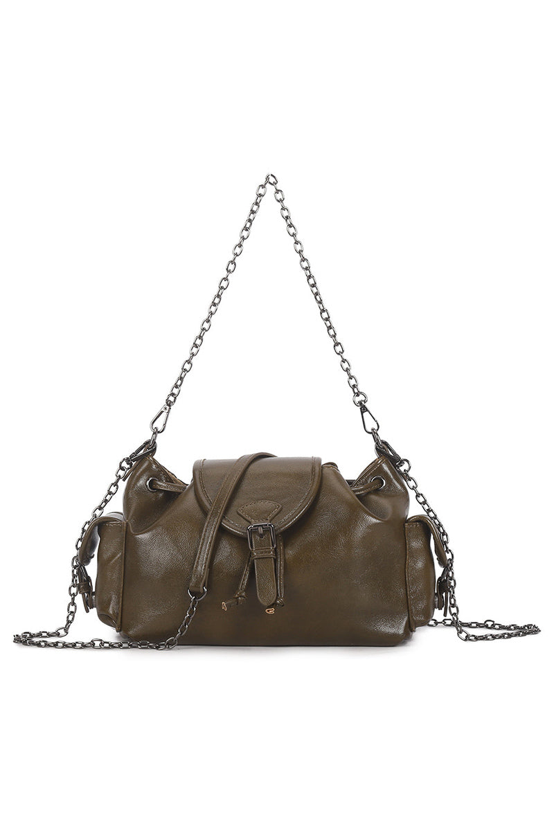Chain Strap Shoulder Bag - Dark Green