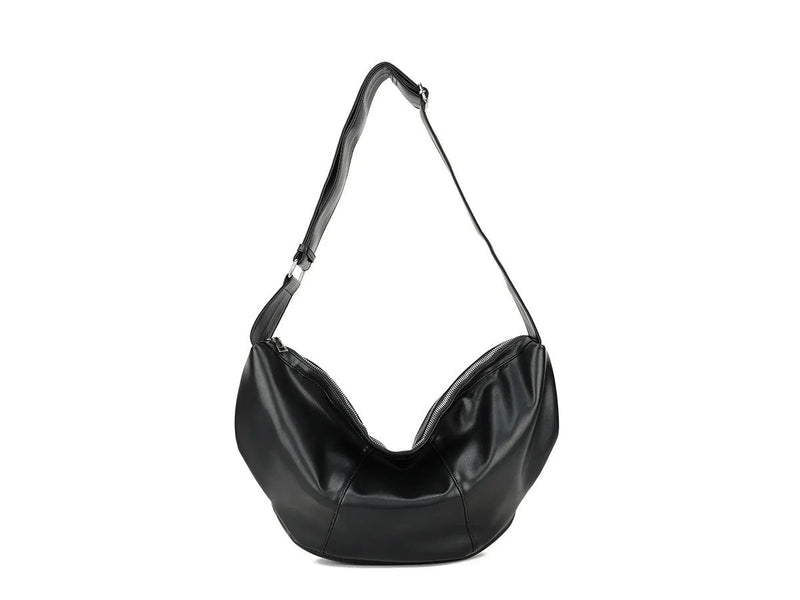 Faux Leather Curved Bag - Black