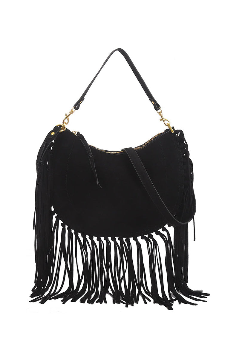 Fringe Shoulder Bag - Black