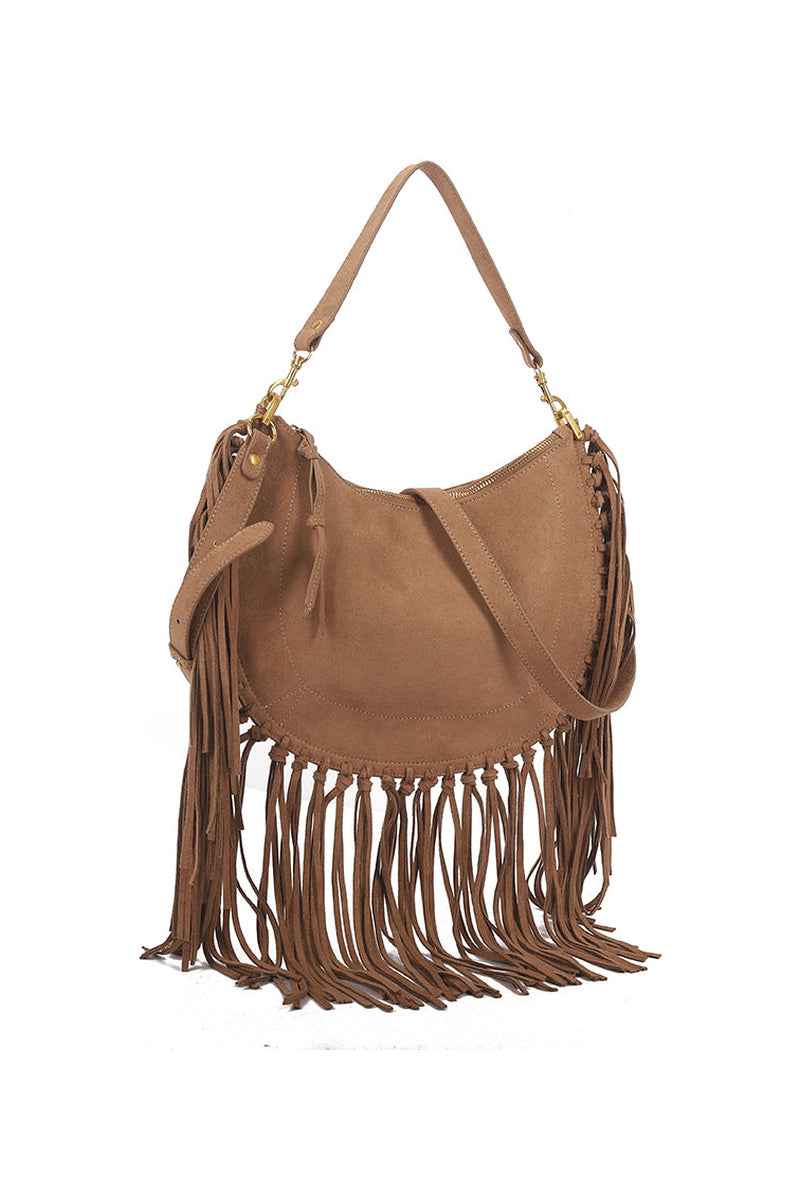 Fringe Shoulder Bag - Brown -1