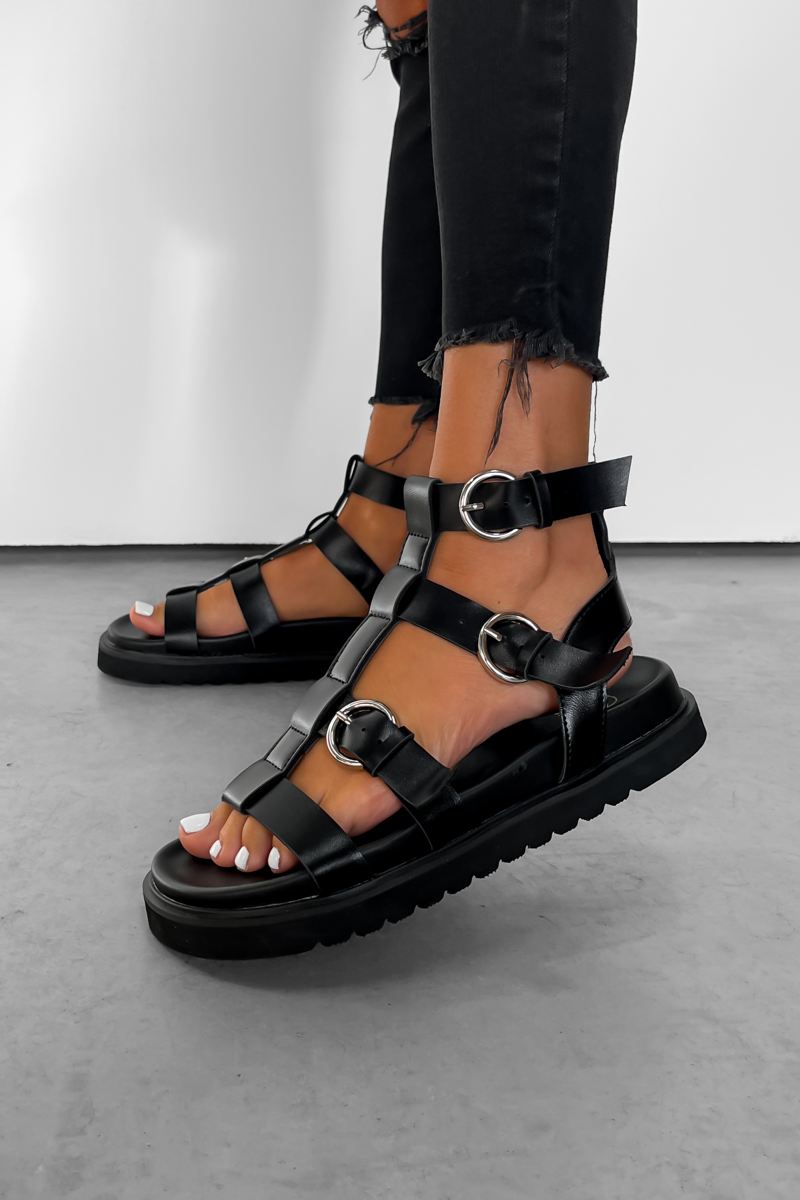 SIAN Chunky Buckle Sandals - Black