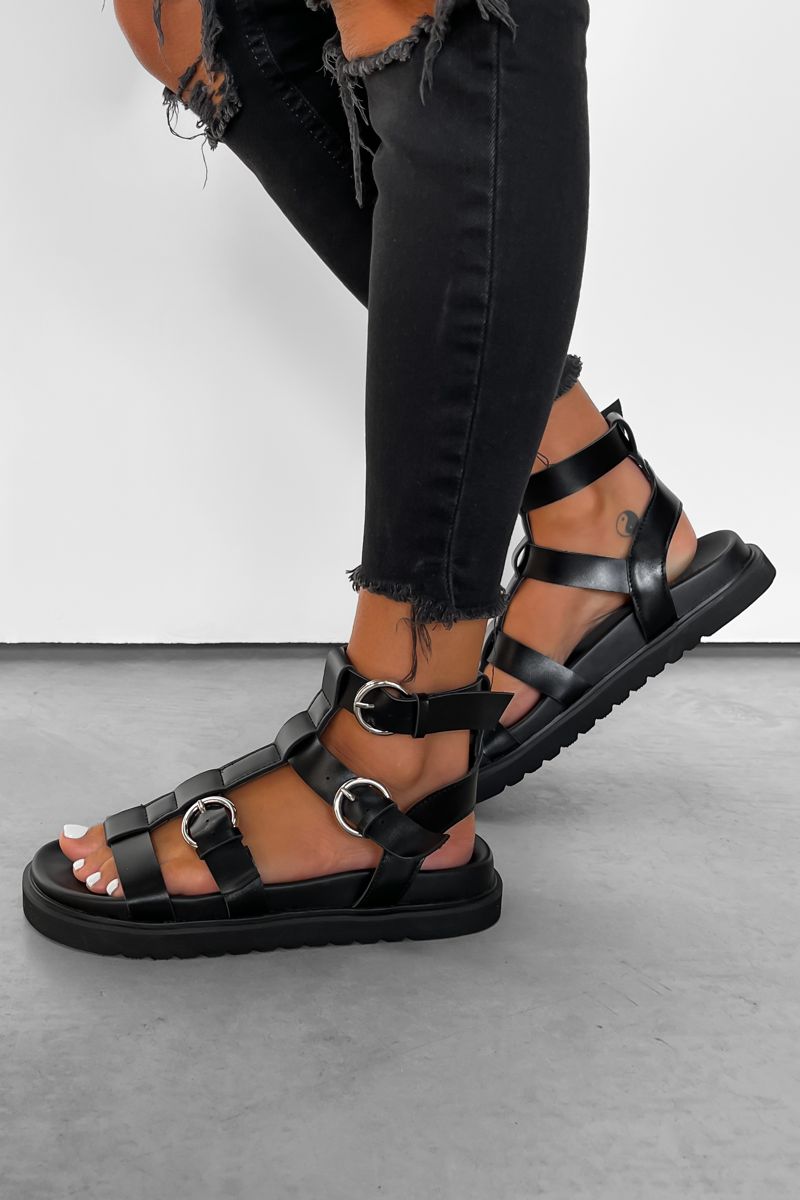 SIAN Chunky Buckle Sandals - Black-2