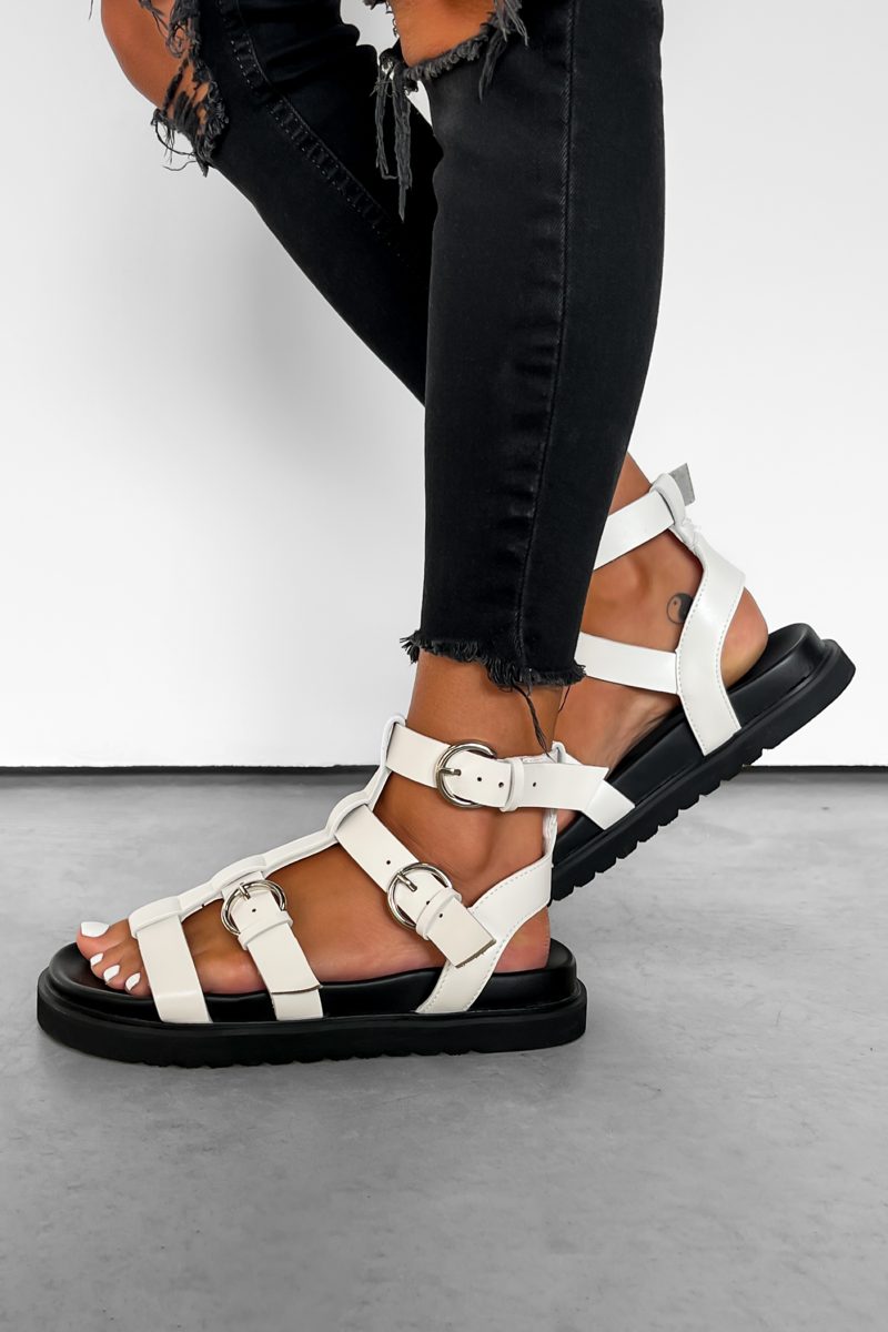 SIAN Chunky Buckle Sandals - White-3