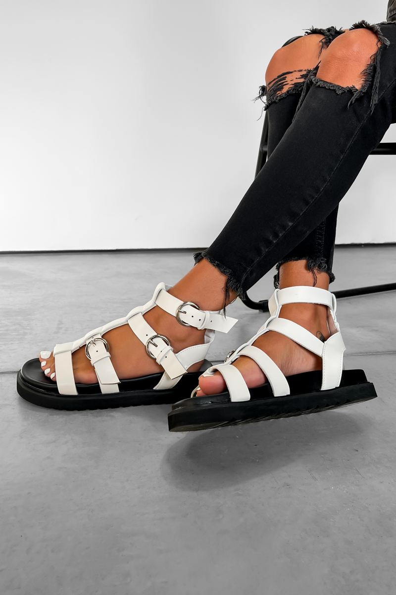 SIAN Chunky Buckle Sandals - White-1