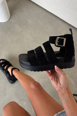 IMMI Chunky Gladiator Sandals - Black Suede