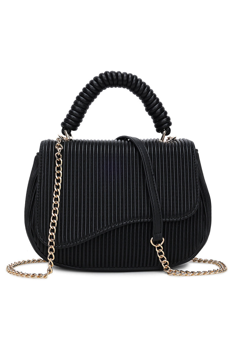 Pleated Top Handle Bag - Black