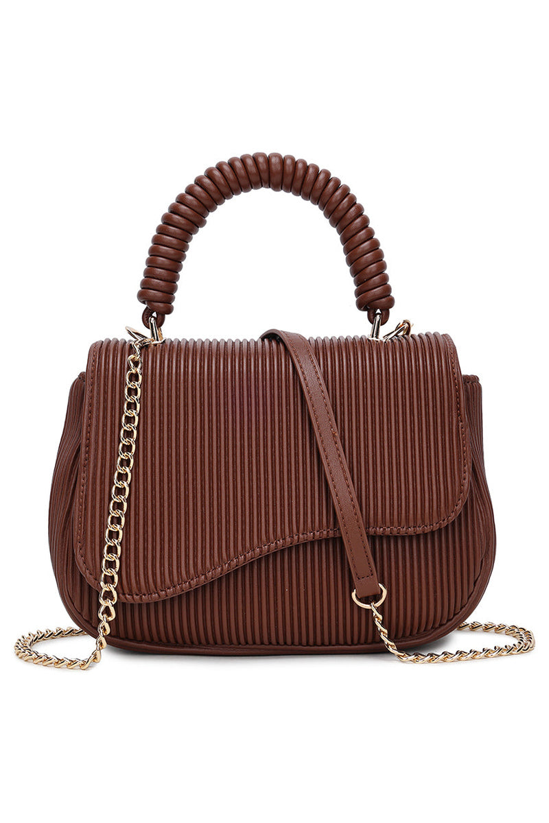 Pleated Top Handle Bag - Chocolate Brown