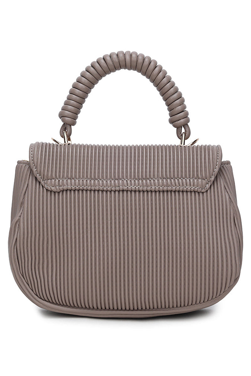 Pleated Top Handle Bag - Pearl Grey -2