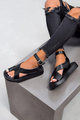 ADELINA Chunky Gladiator Sandals - Black - 1