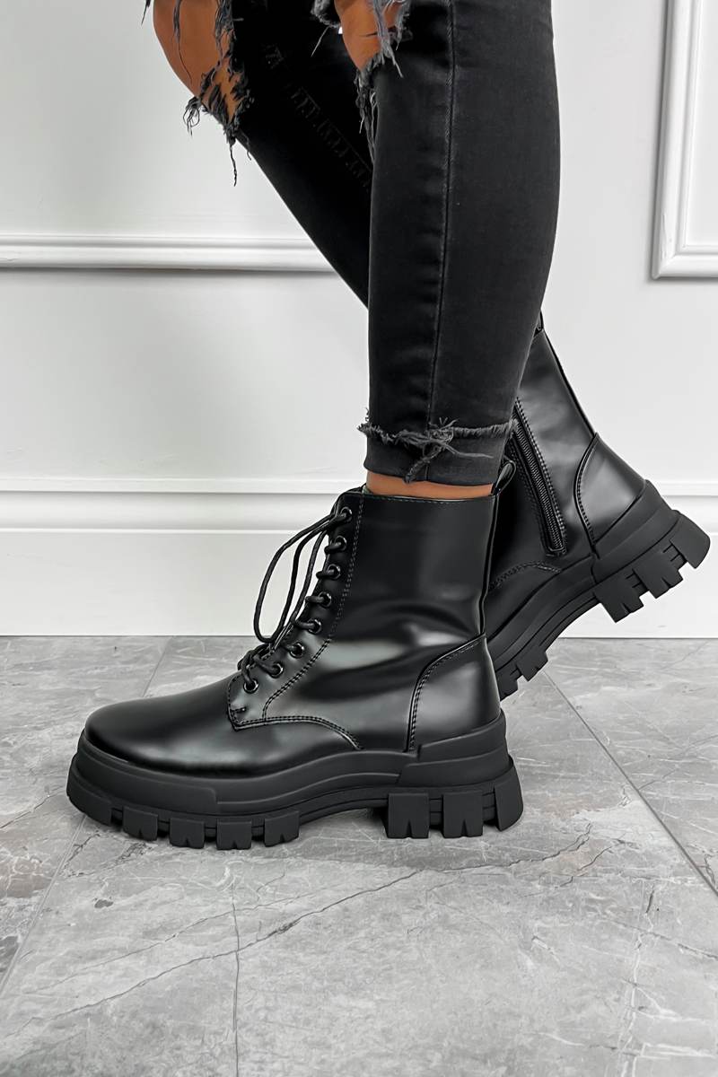 ALBA Chunky Ankle Boots - Black PU