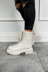  ARLO Chunky Ankle Boots - Beige PU - 2