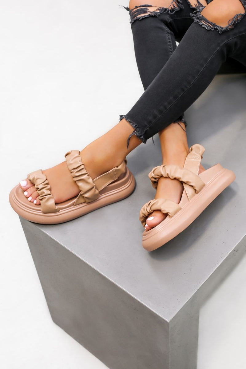 BIANCA Chunky Ruched Sandals - Beige - 1