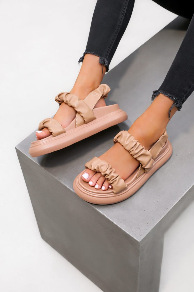 BIANCA Chunky Ruched Sandals - Beige