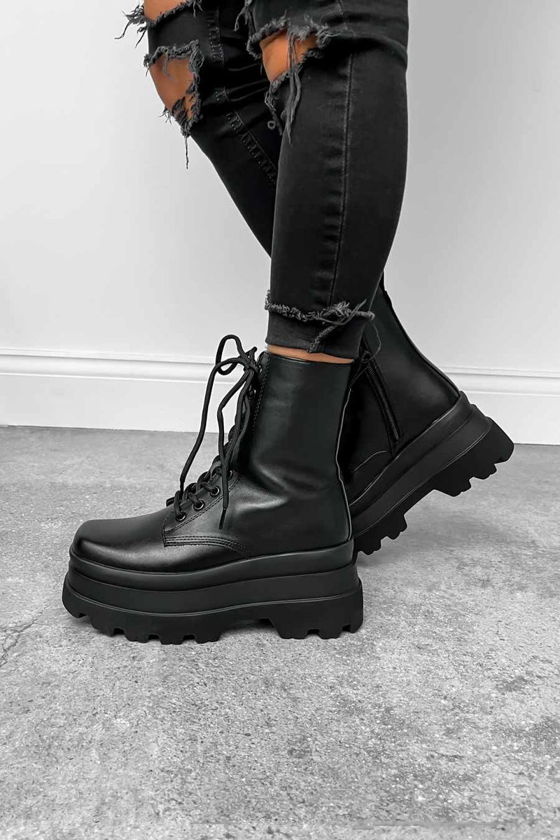 BIBA Chunky Platform Ankle Boots - Black PU - 2