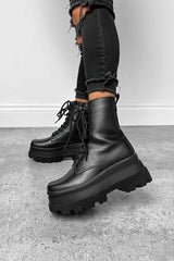 BIBA Chunky Platform Ankle Boots - Black PU - 1