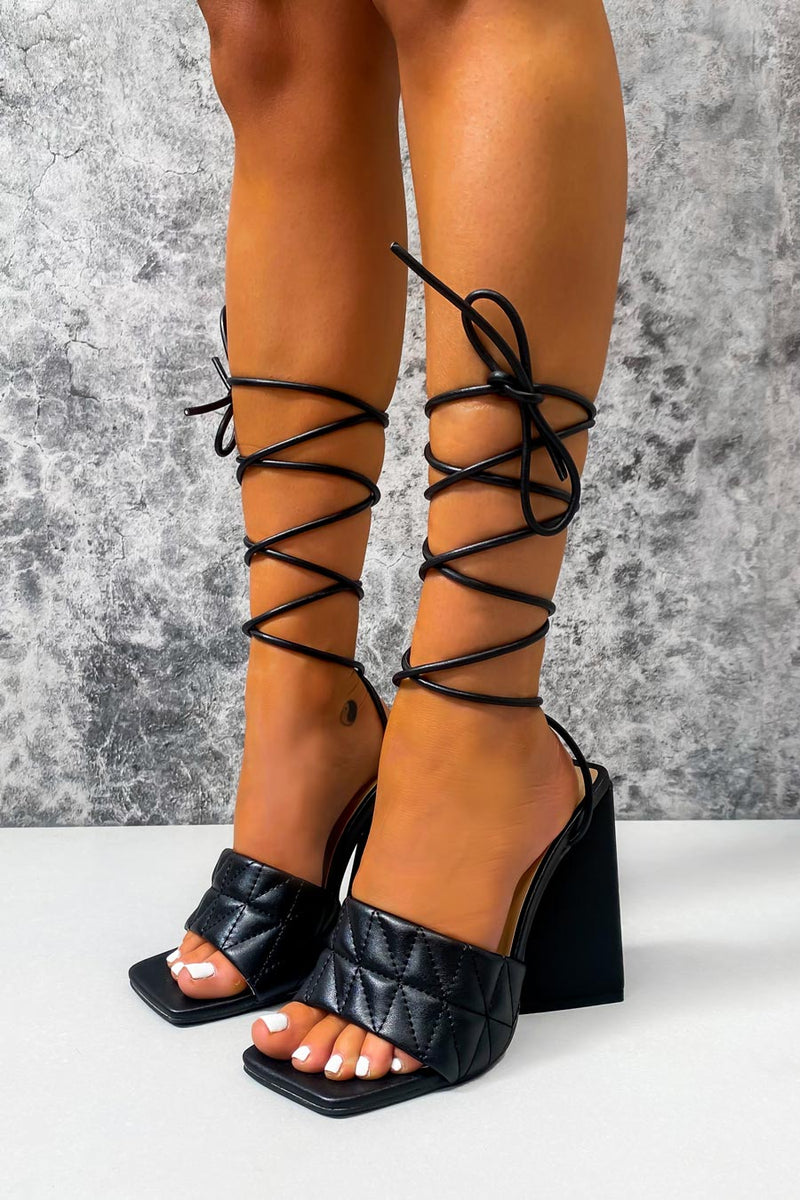 CHI Lace Up Flared Block Heels - Black-3