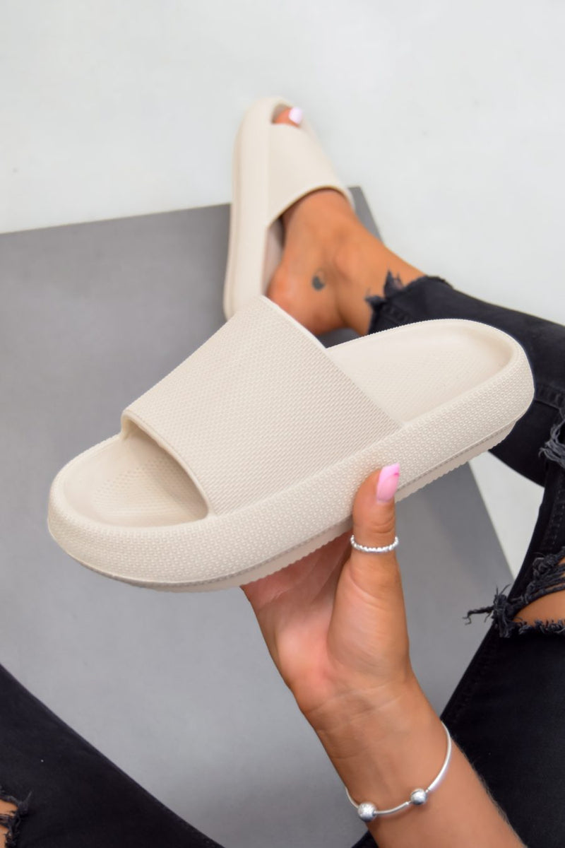 CLARA Flat Slider Sandals - Beige