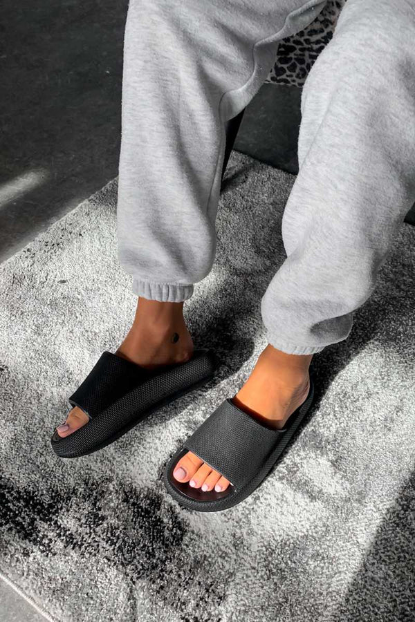 CLARA Flat Slider Sandals - Black