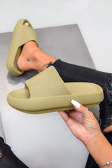 CLARA Flat Slider Sandals - Khaki