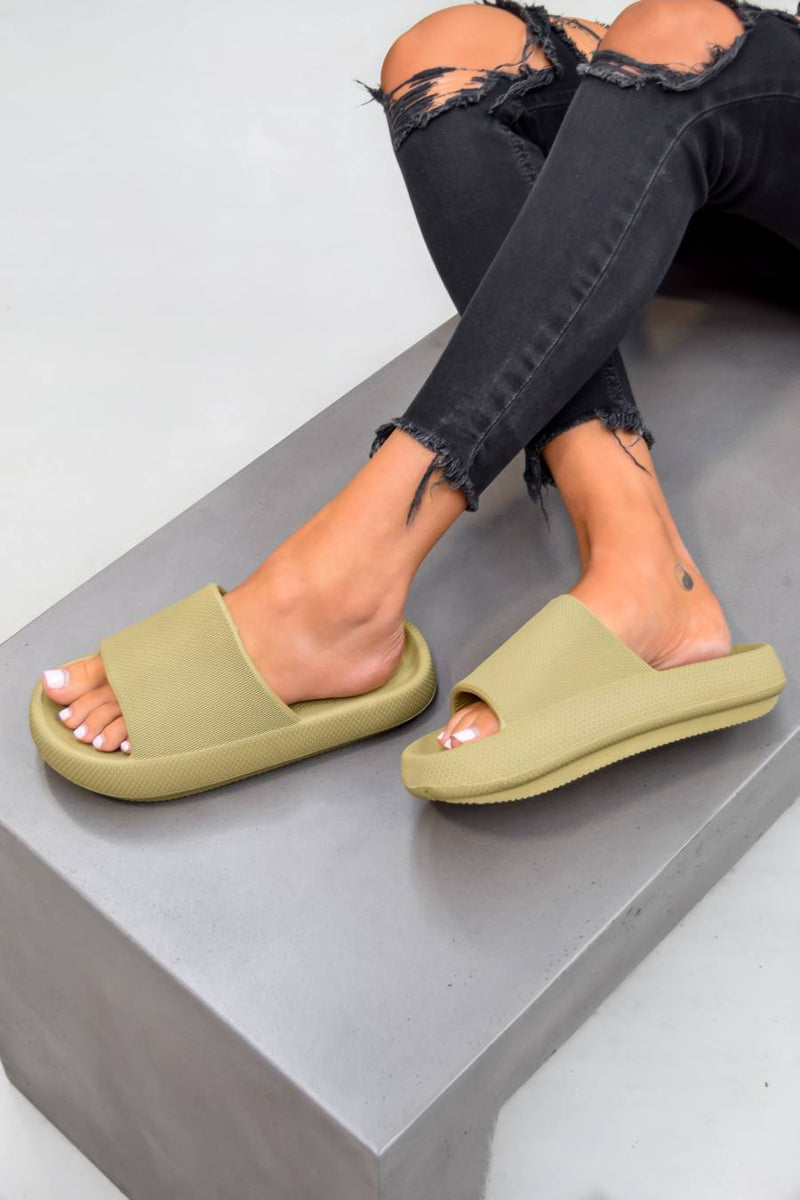 CLARA Flat Slider Sandals - KhakI - 1