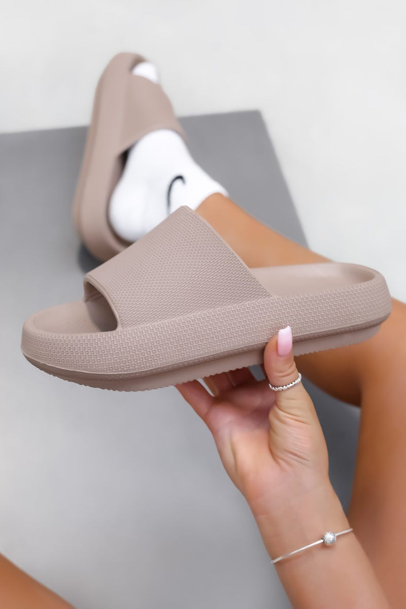 CLARA Flat Slider Sandals - Mocha