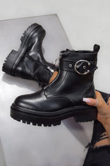 CONTENDER Zip Front Chunky Ankle Boots - Black PU -1 