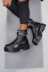 CONTENDER Zip Front Chunky Ankle Boots - Black PU - 2