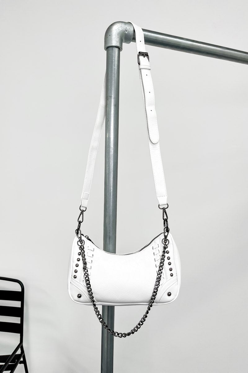 Cross Body Studded Chain Bag - White - 1