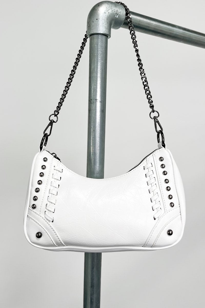 Cross Body Studded Chain Bag - White - 2