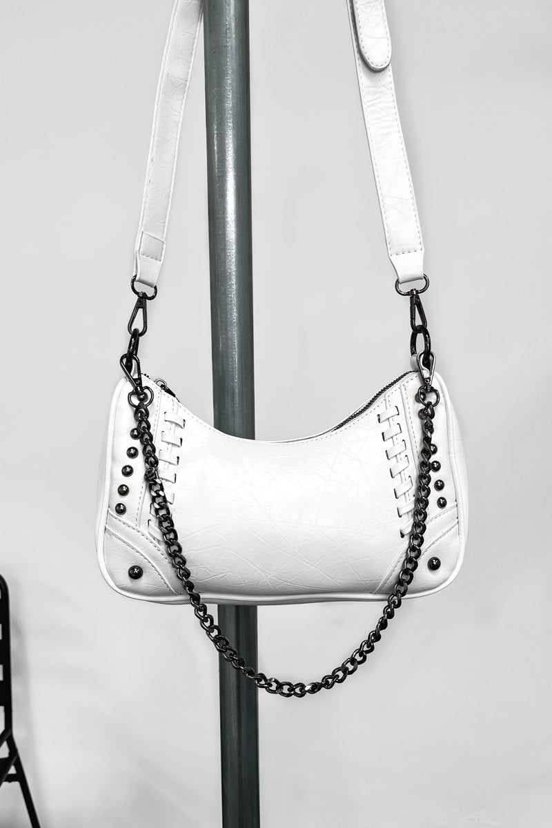 Cross Body Studded Chain Bag - White