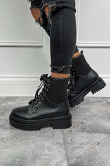 DAKOTA Lace Up Chunky Ankle Boots - Black PU - 3