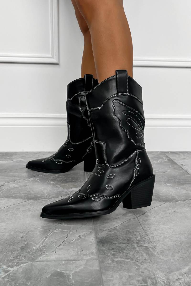 DALLAS Cowboy Western Ankle Boots - Black - 1