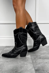 DALLAS Cowboy Western Ankle Boots - Black - 2