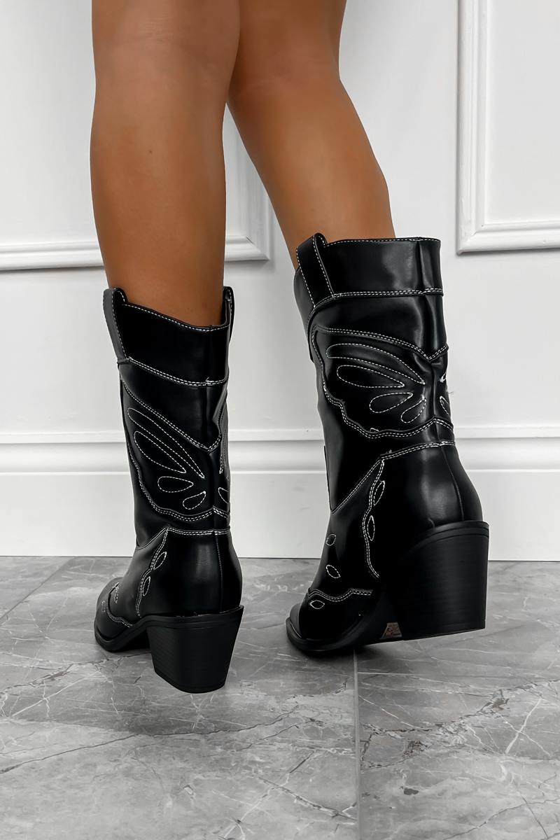 DALLAS Cowboy Western Ankle Boots - Black - 3