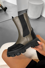 DENI Chunky Ankle Boots - Khaki