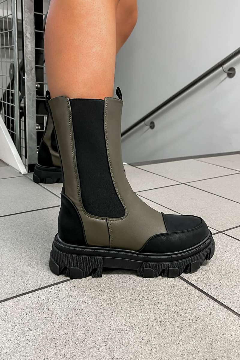 DENI Chunky Ankle Boots - Khaki - 2