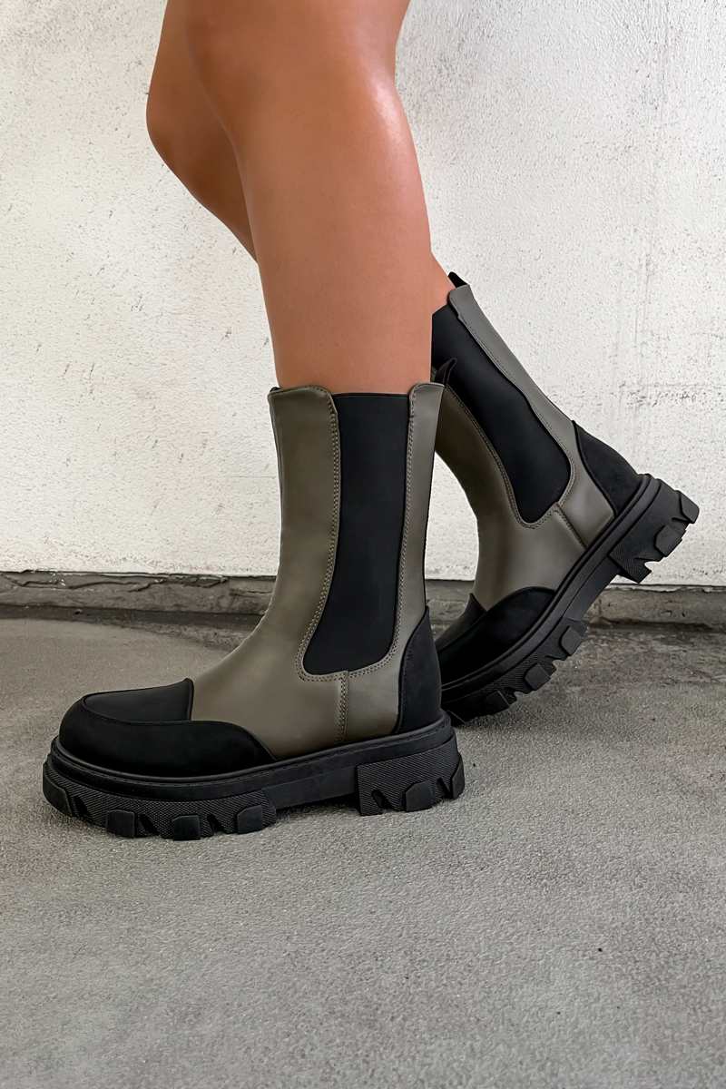 Khaki Saga Zip Ankle Boot