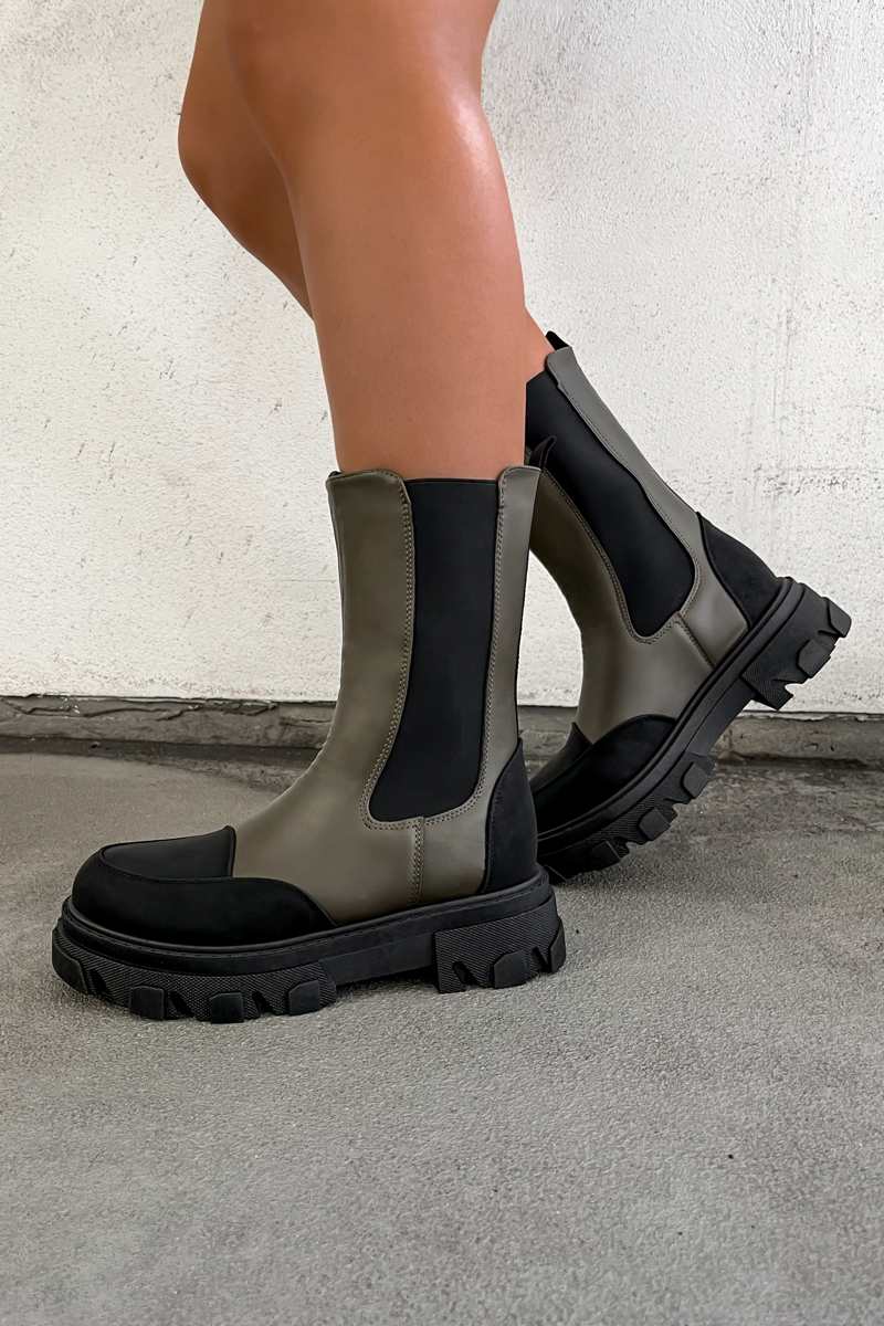 DENI Chunky Ankle Boots - Khaki - 3