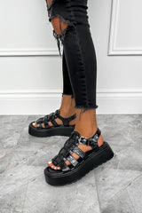 DHALIA Chunky Gladiator Sandals - Black Croc