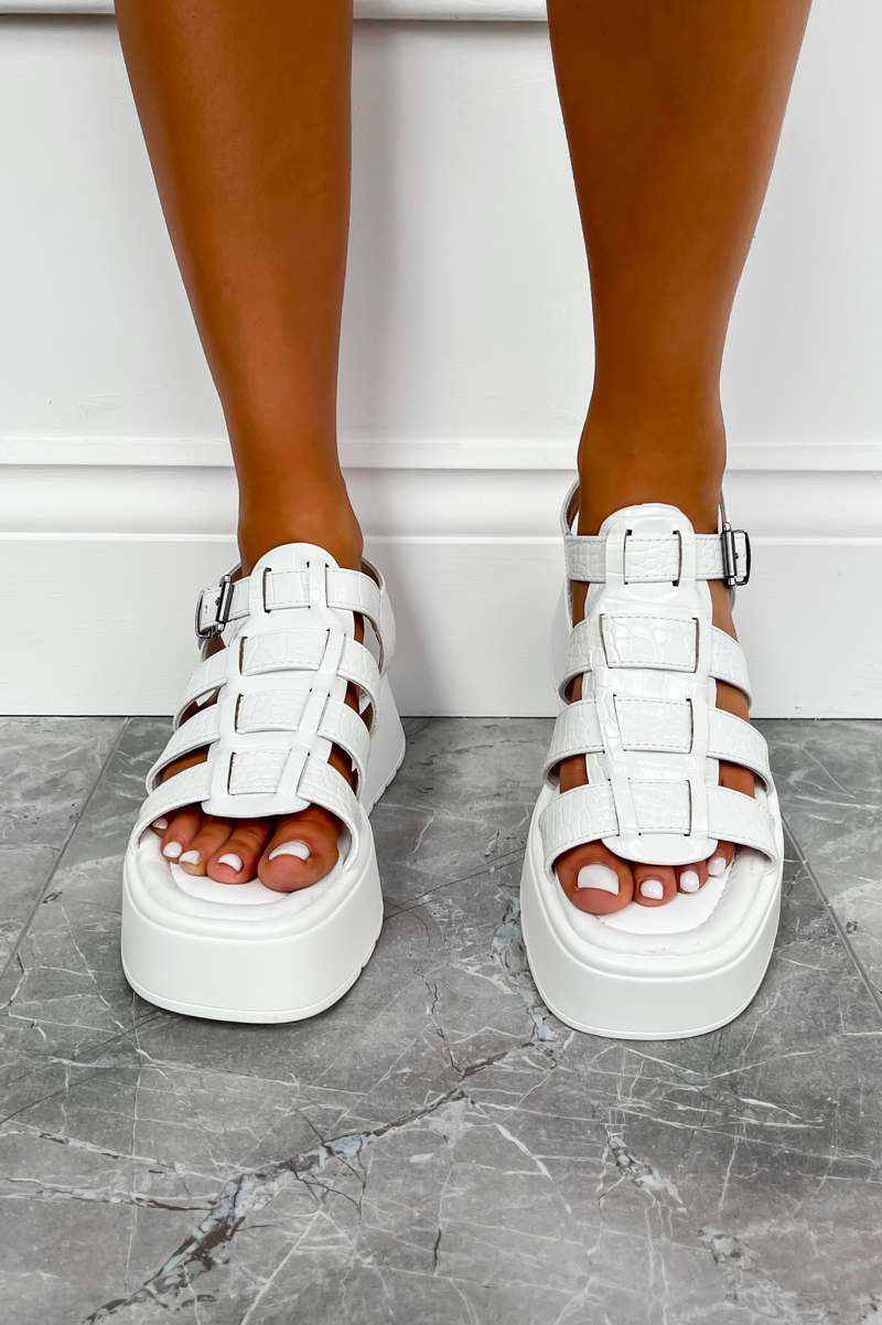 DHALIA Chunky Gladiator Sandals - White Croc -1 