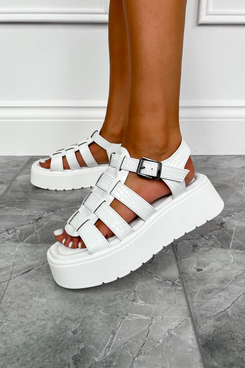 DHALIA Chunky Gladiator Sandals - White Croc
