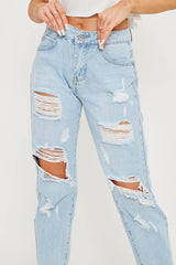 Distressed Ripped Denim Jeans - Blue - 3