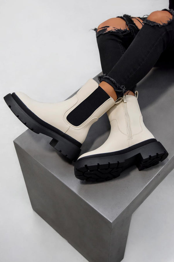 ELLIE Chunky Chelsea Ankle Boots - Cream-1