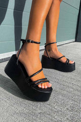ES VEDRA Chunky Platform Sandals - Black PU