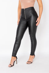 Exposed Coated Zip Skinny Trousers - Black - 1